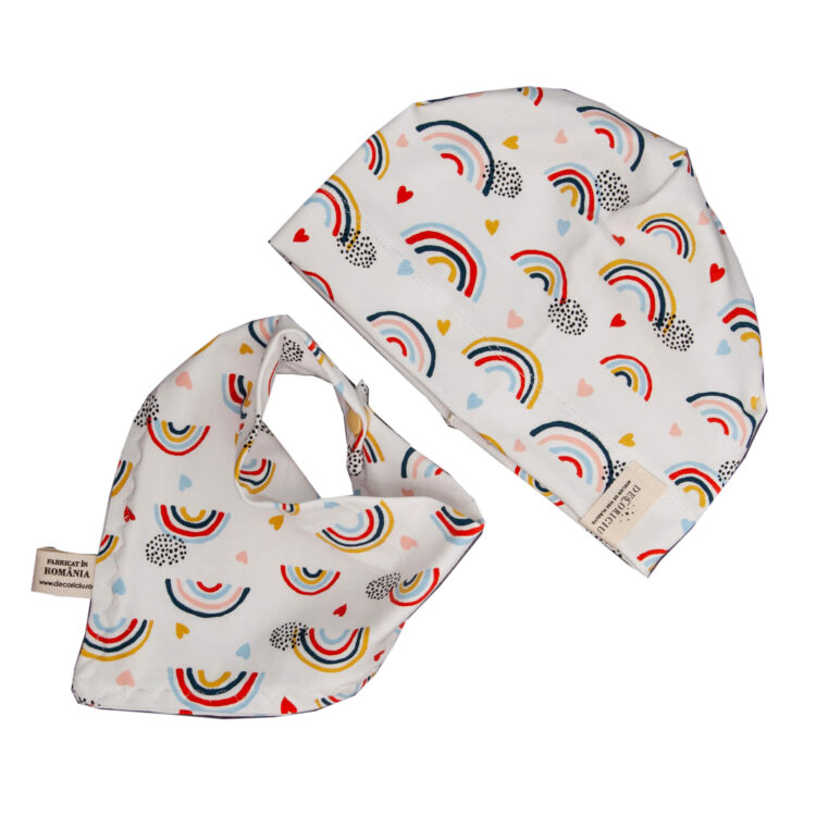 Set caciulita si bavetica rainbow